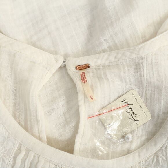 Free People Eden Lace Tee Blouse Top Babydoll Crochet Lace Cotton L NWT 285796 - Picture 9 of 9